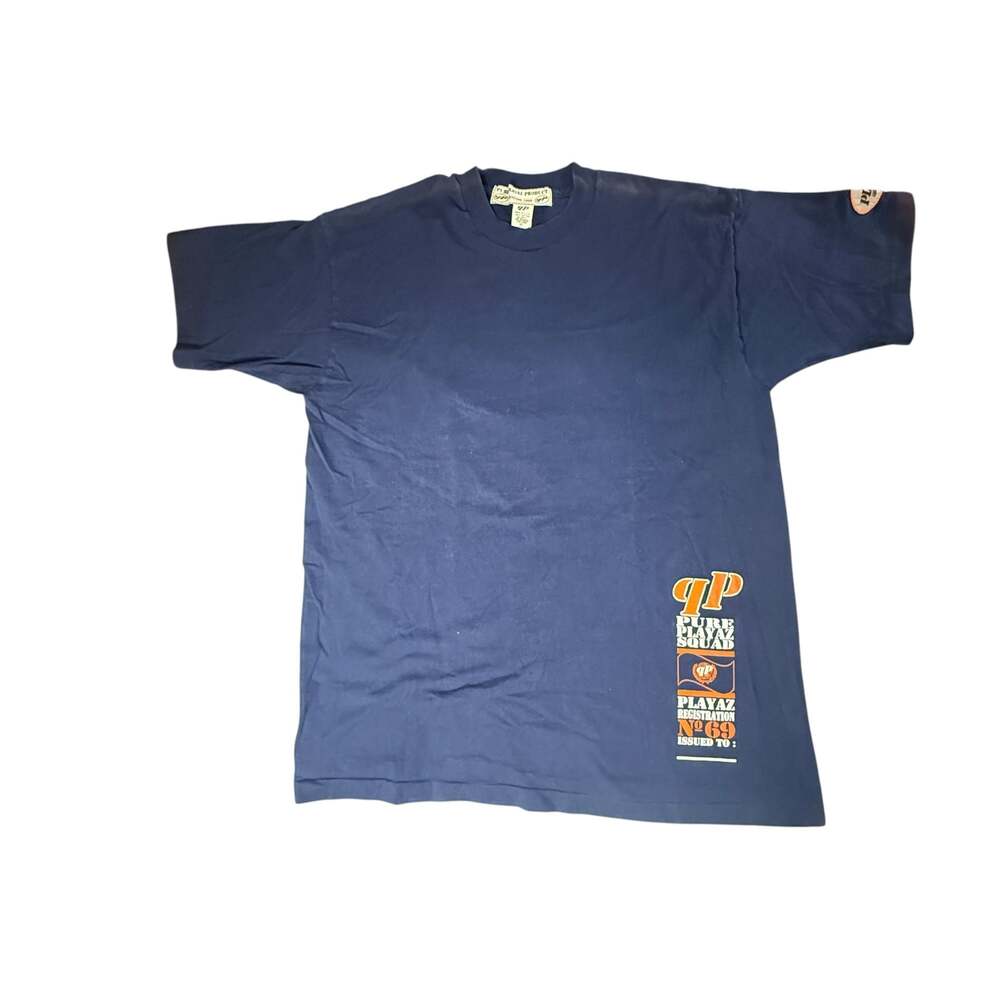 Vintage Pure Playaz Squad Graphic T-Shirt Navy Blue Size XL